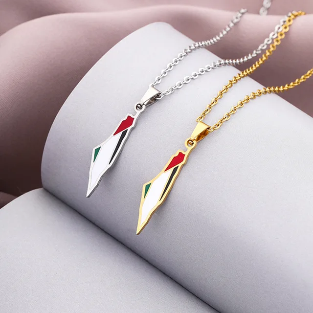 Palestine Enamel Map Necklace - Stainless Steel