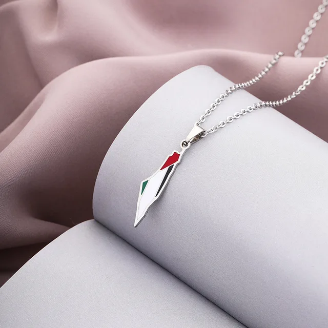 Palestine Enamel Map Necklace - Stainless Steel